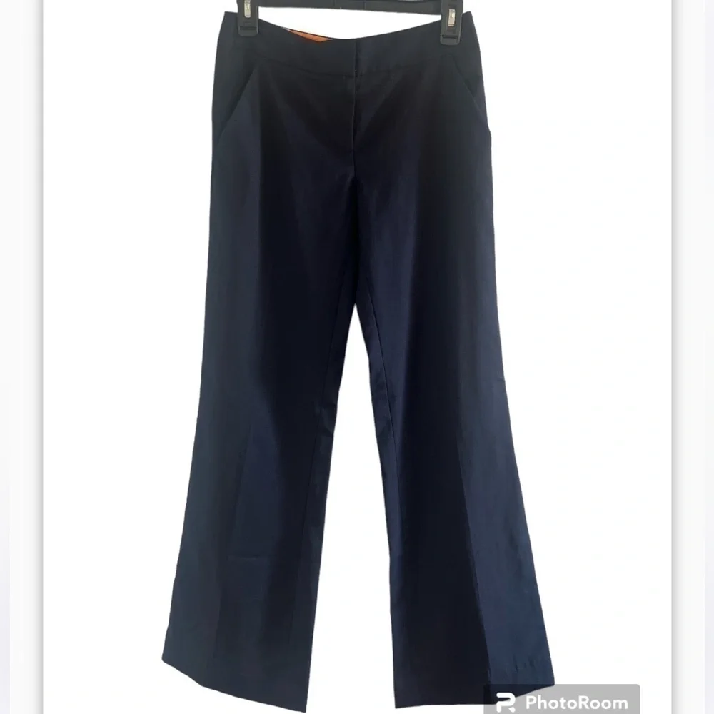 Tory Burch for Bergdorf Goodman Navy Blue Wool Wide Leg Pants